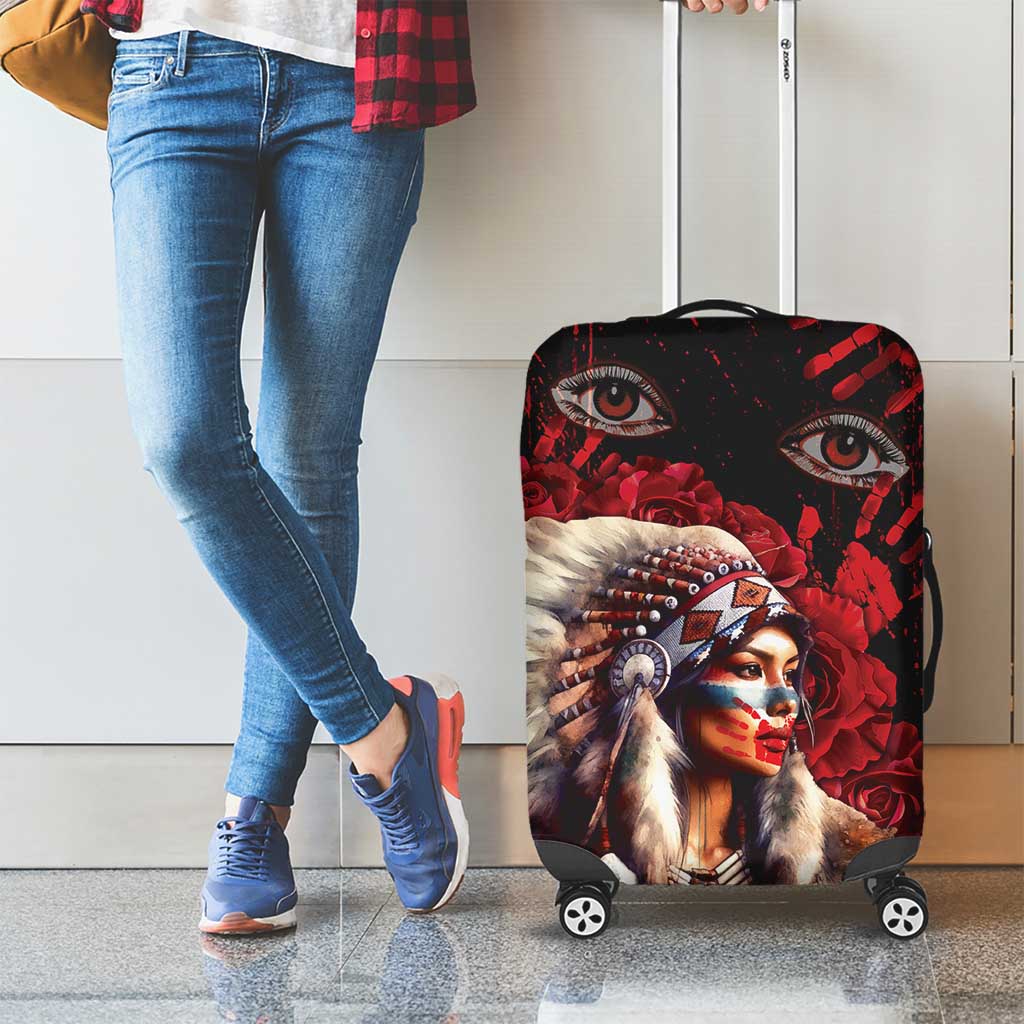 Native American MMIW Luggage Cover Red Indian Women With Red Handprint DT04