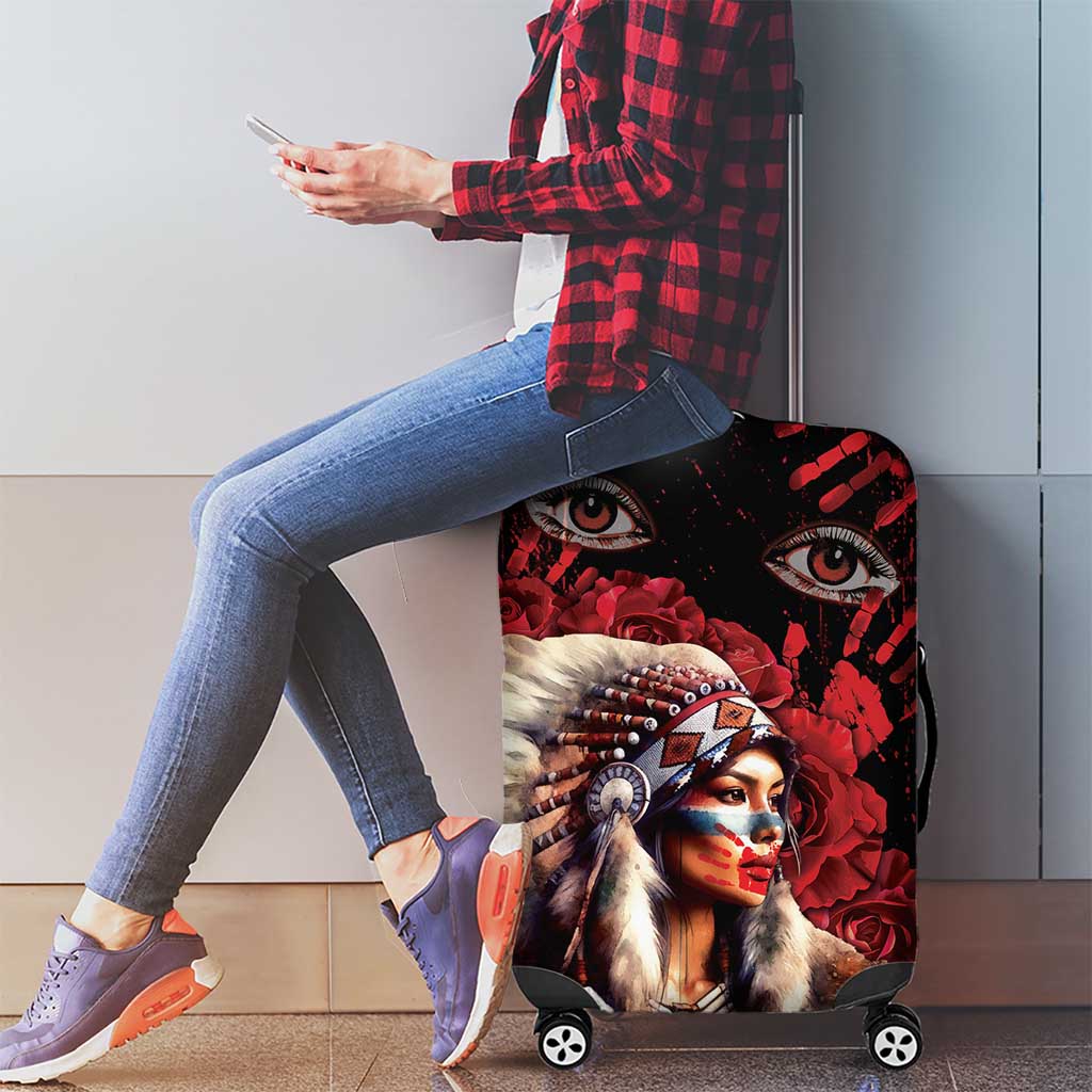 Native American MMIW Luggage Cover Red Indian Women With Red Handprint DT04