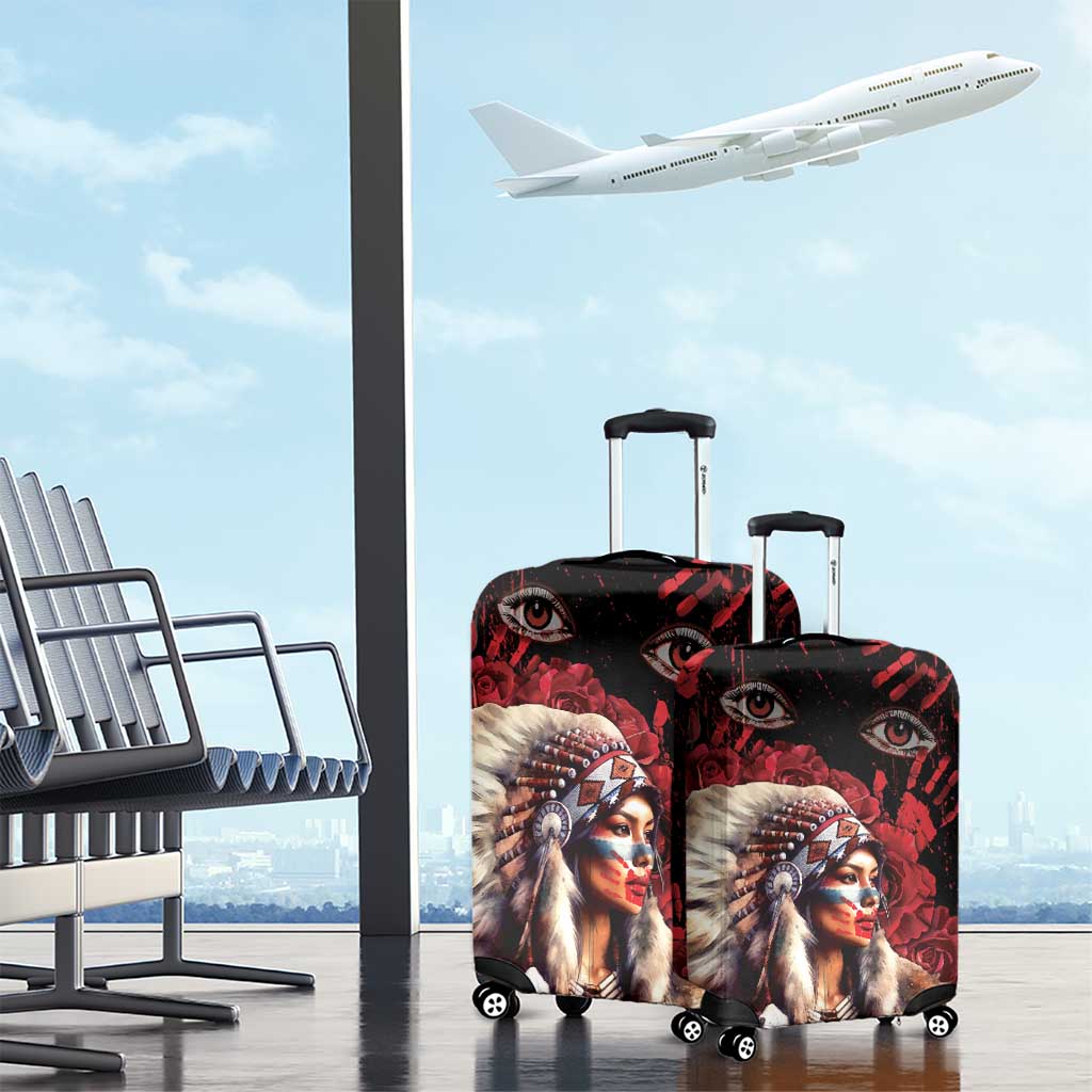 Native American MMIW Luggage Cover Red Indian Women With Red Handprint DT04