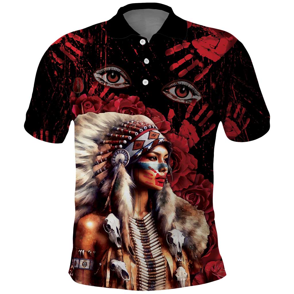 Native American MMIW Polo Shirt Red Indian Women With Red Handprint DT04