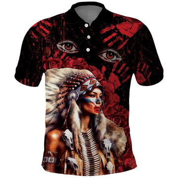 Native American MMIW Polo Shirt Red Indian Women With Red Handprint DT04