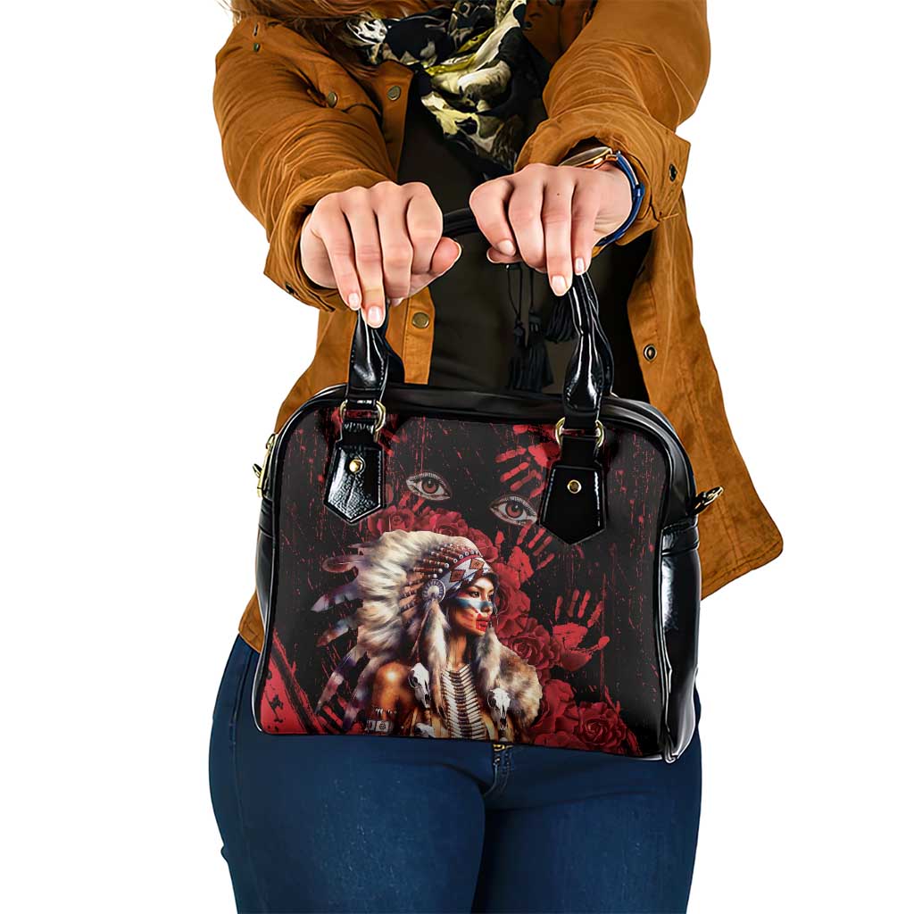 Native American MMIW Shoulder Handbag Red Indian Women With Red Handprint DT04