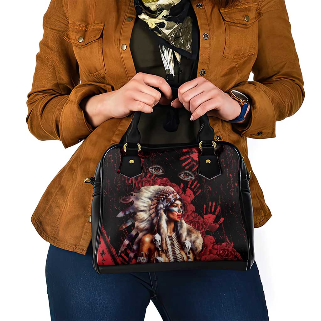 Native American MMIW Shoulder Handbag Red Indian Women With Red Handprint DT04