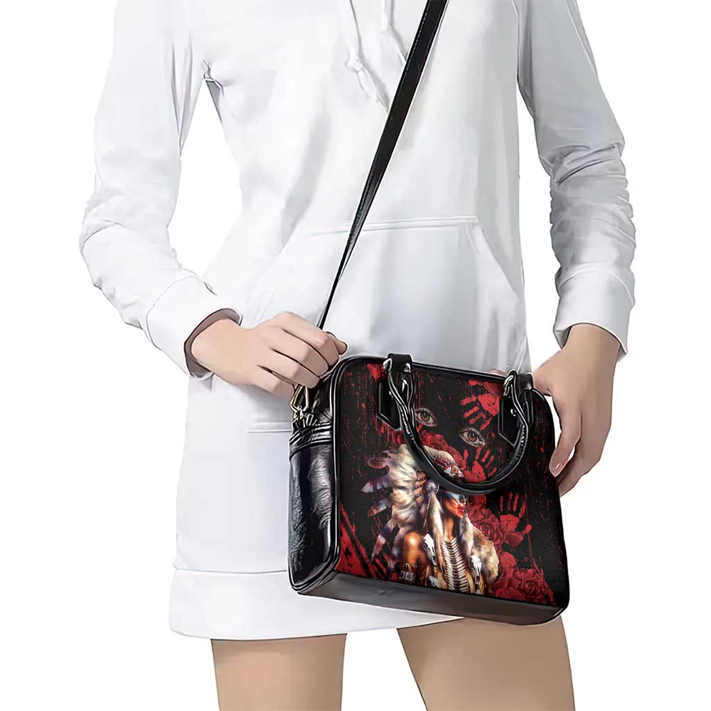 Native American MMIW Shoulder Handbag Red Indian Women With Red Handprint DT04