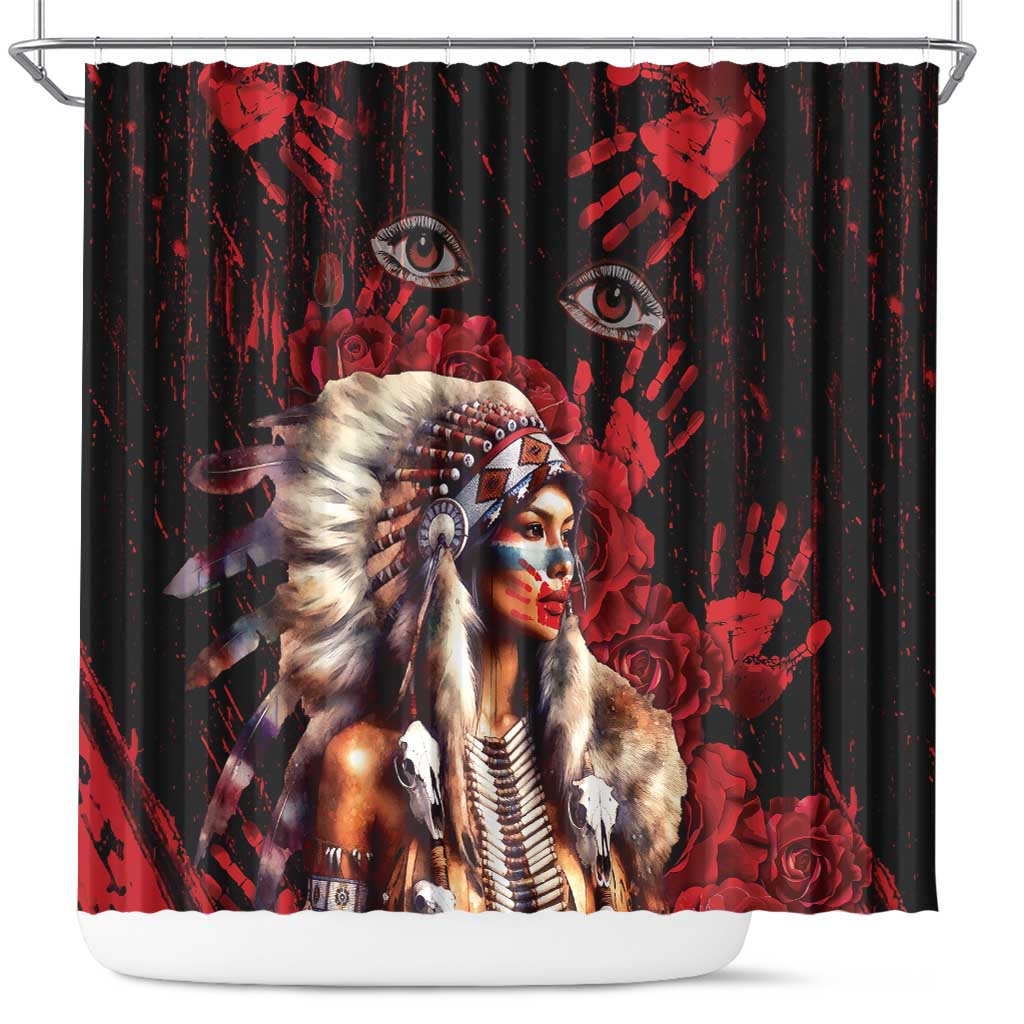 Native American MMIW Shower Curtain Red Indian Women With Red Handprint DT04