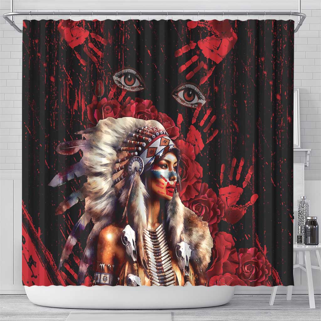 Native American MMIW Shower Curtain Red Indian Women With Red Handprint DT04