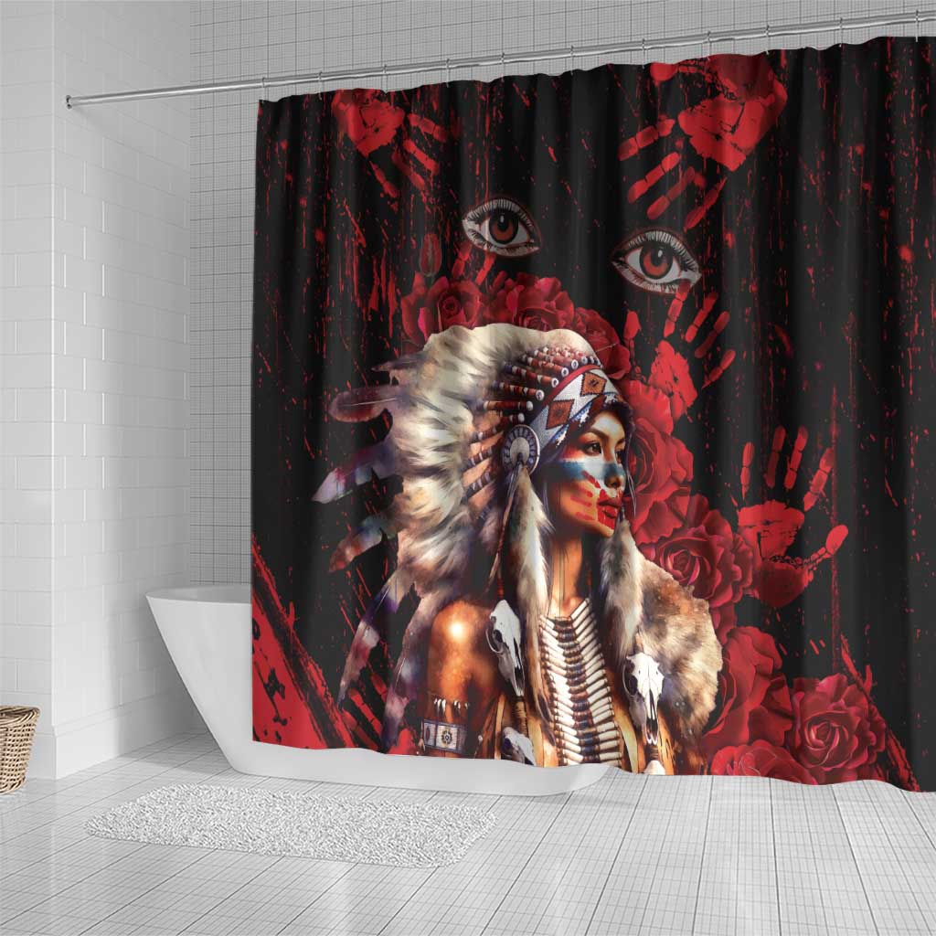 Native American MMIW Shower Curtain Red Indian Women With Red Handprint DT04