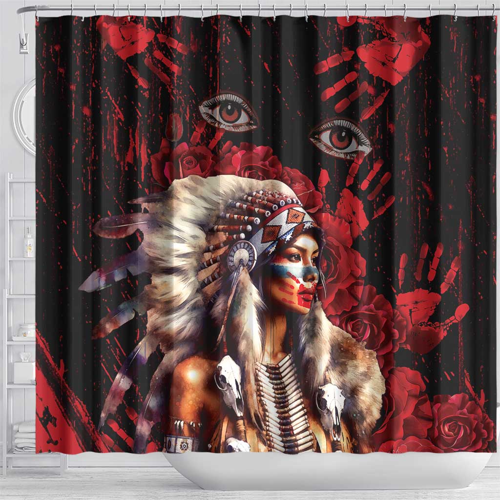 Native American MMIW Shower Curtain Red Indian Women With Red Handprint DT04