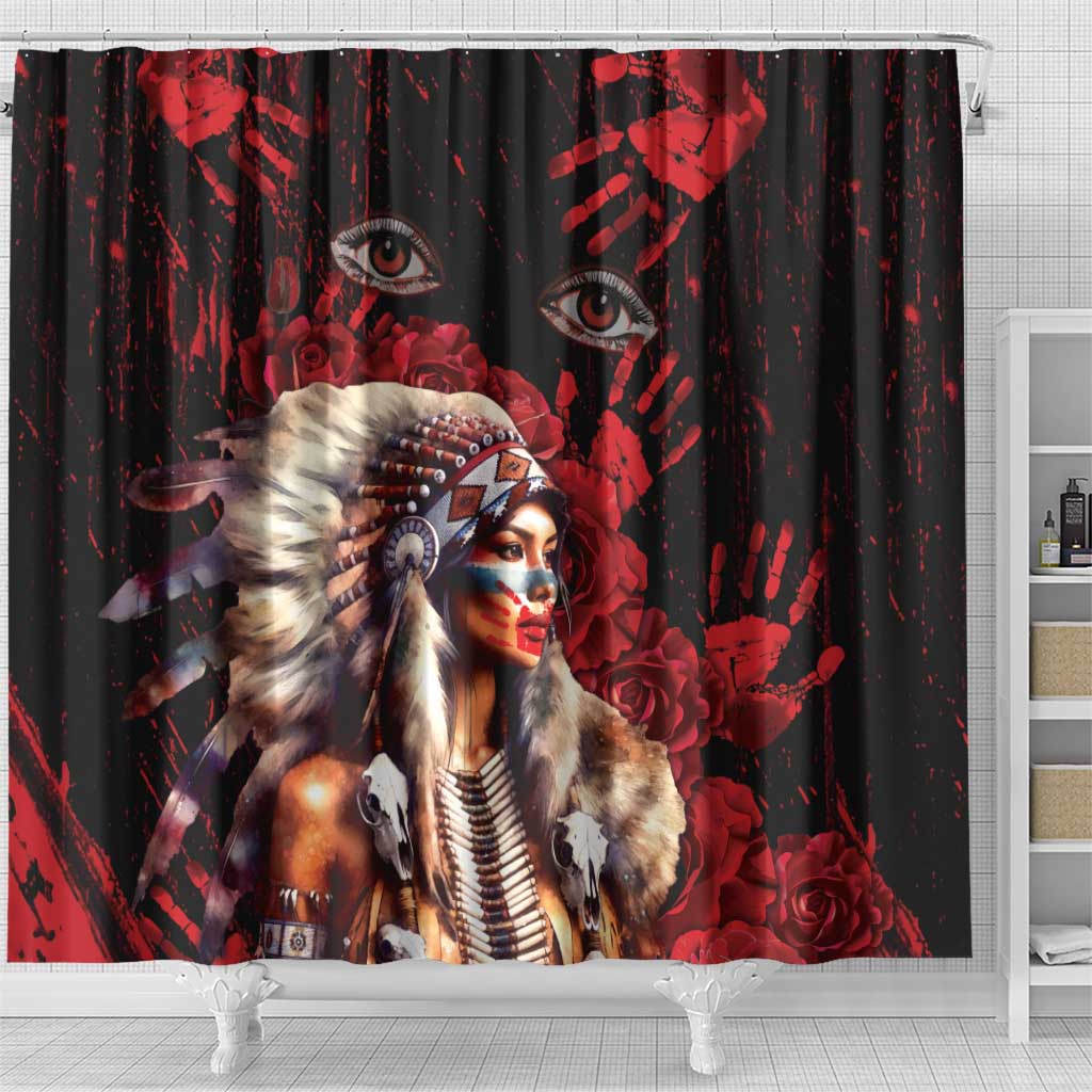 Native American MMIW Shower Curtain Red Indian Women With Red Handprint DT04