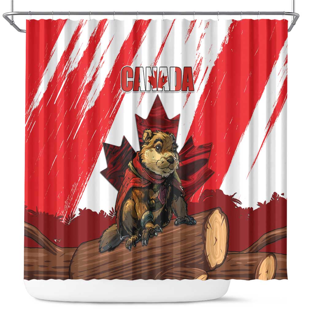 Canada Beaver Adventurer Shower Curtain With Maple Leaf DT04