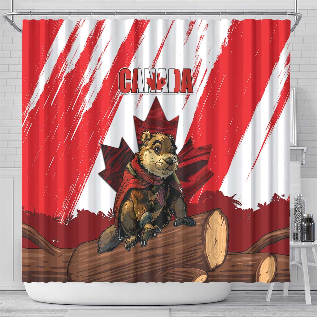 Canada Beaver Adventurer Shower Curtain With Maple Leaf DT04