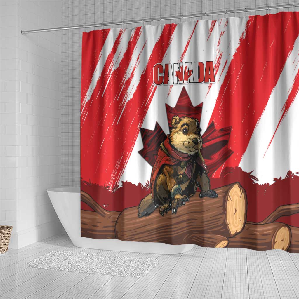 Canada Beaver Adventurer Shower Curtain With Maple Leaf DT04