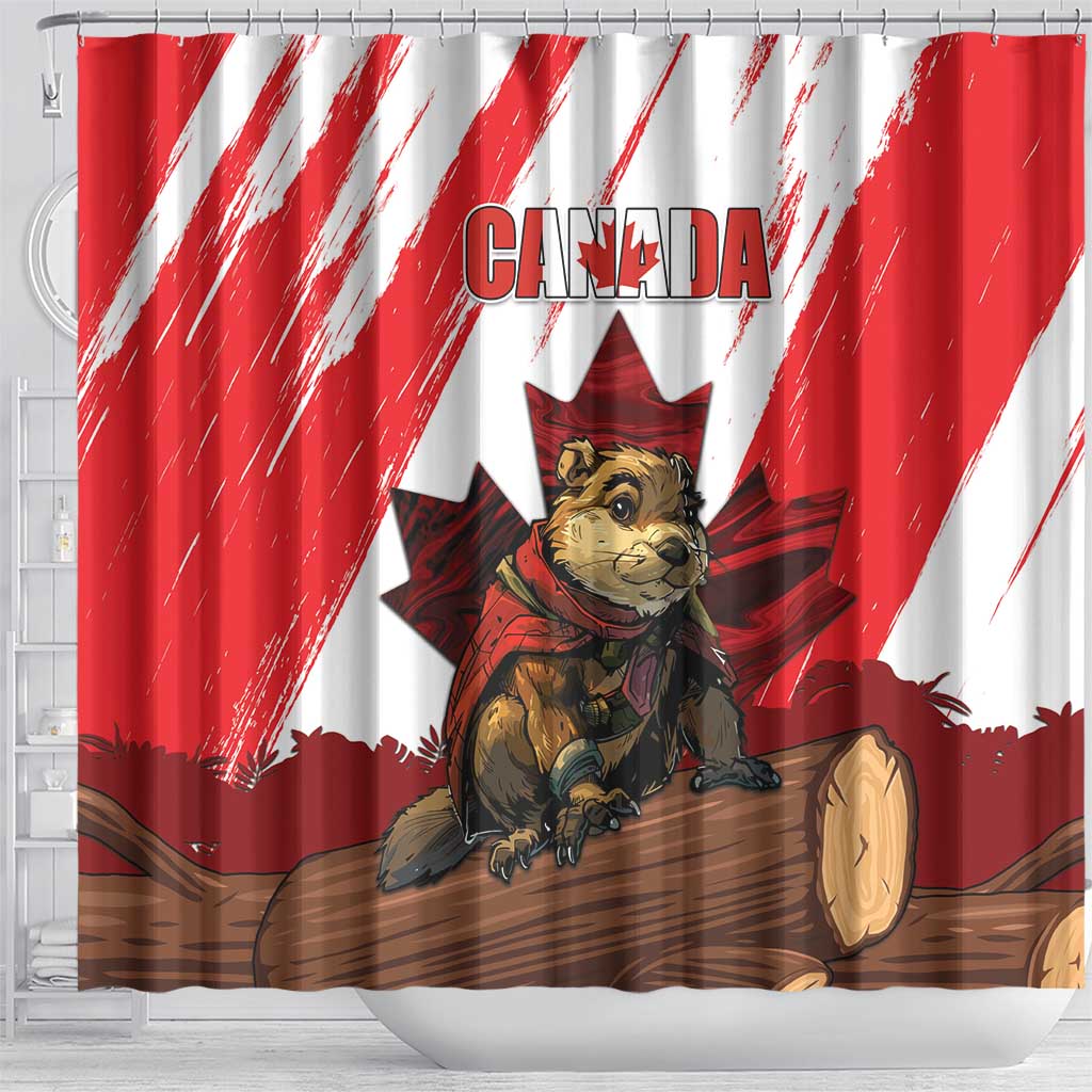 Canada Beaver Adventurer Shower Curtain With Maple Leaf DT04
