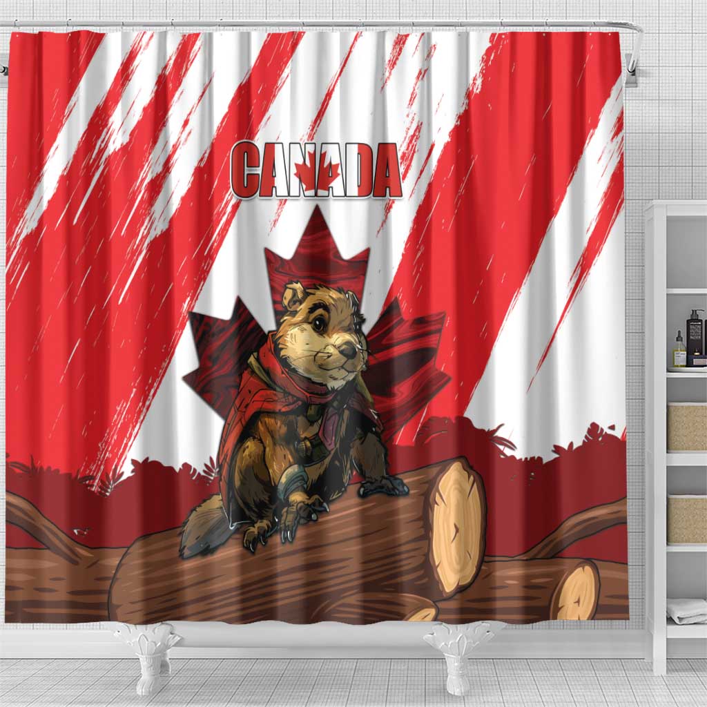 Canada Beaver Adventurer Shower Curtain With Maple Leaf DT04