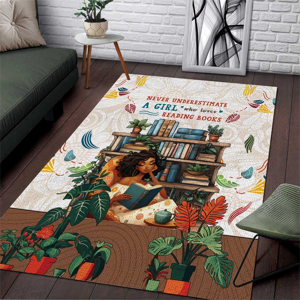 Never Underestimate A Girl Who Loves Reading Books Area Rug African Book Lovers DT04
