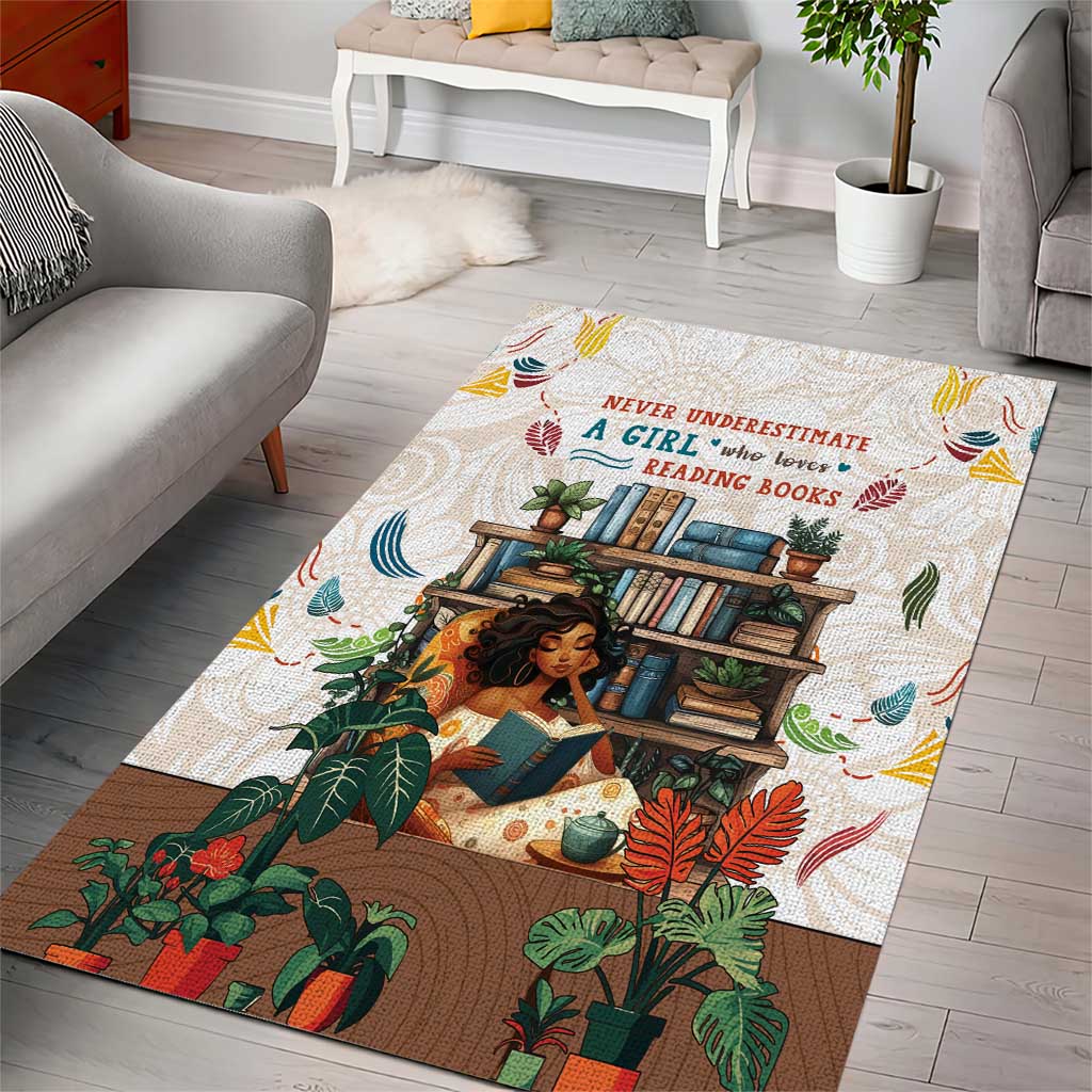 Never Underestimate A Girl Who Loves Reading Books Area Rug African Book Lovers DT04