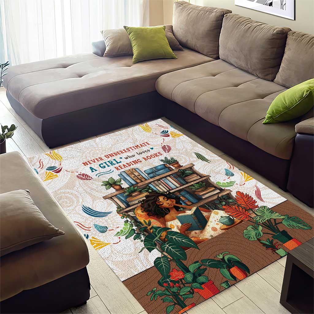 Never Underestimate A Girl Who Loves Reading Books Area Rug African Book Lovers DT04