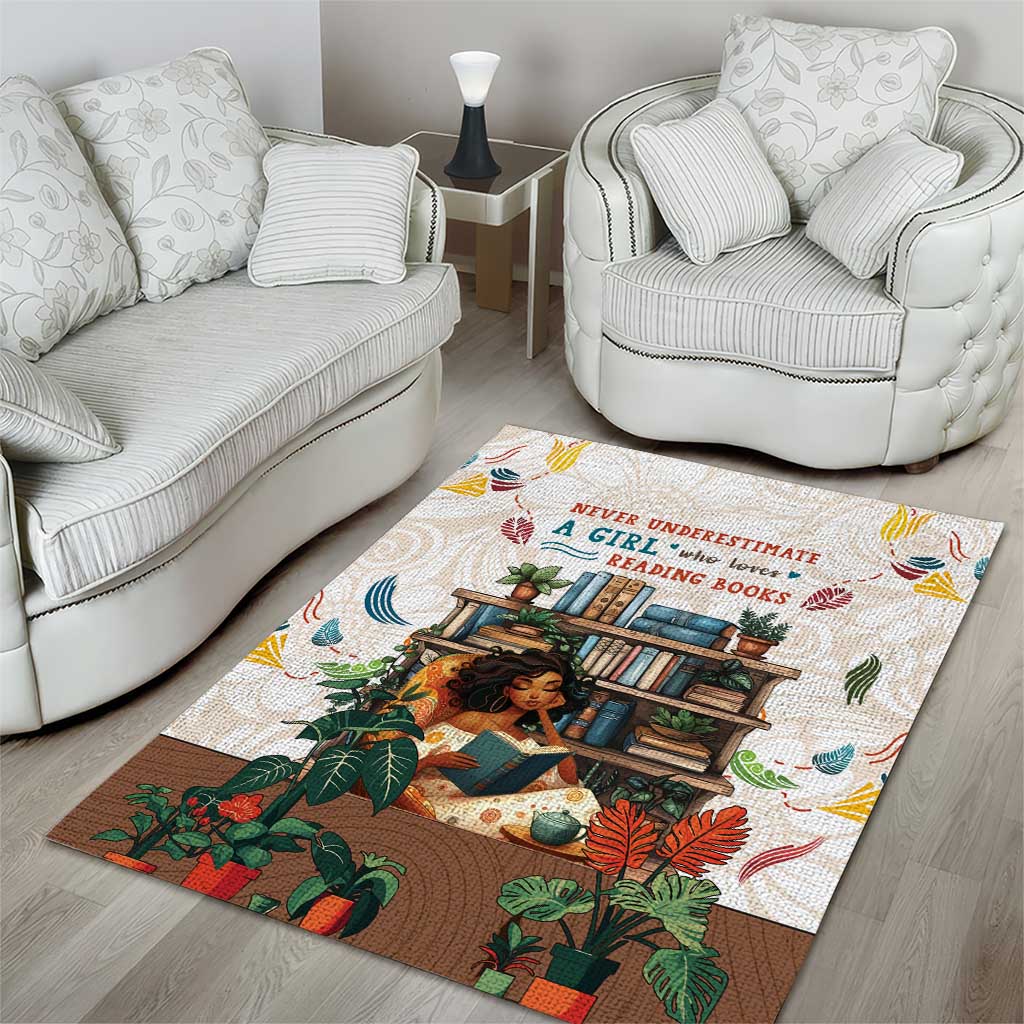 Never Underestimate A Girl Who Loves Reading Books Area Rug African Book Lovers DT04