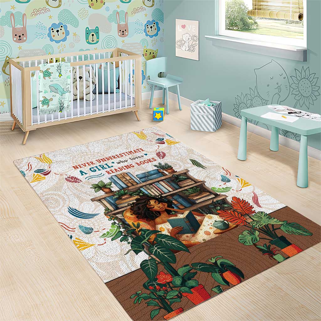 Never Underestimate A Girl Who Loves Reading Books Area Rug African Book Lovers DT04