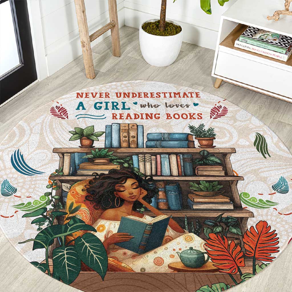 Never Underestimate A Girl Who Loves Reading Books Round Carpet African Book Lovers DT04