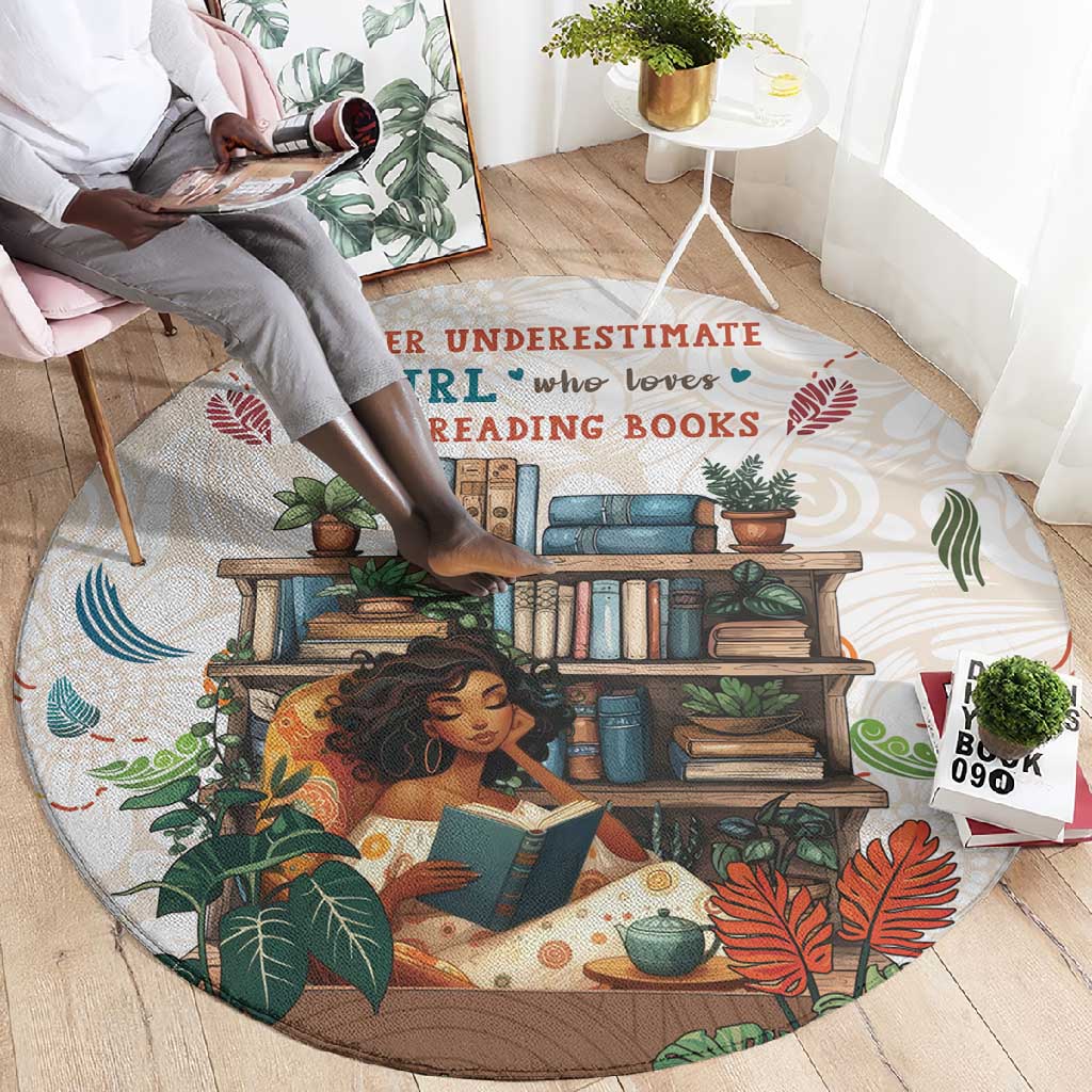 Never Underestimate A Girl Who Loves Reading Books Round Carpet African Book Lovers DT04