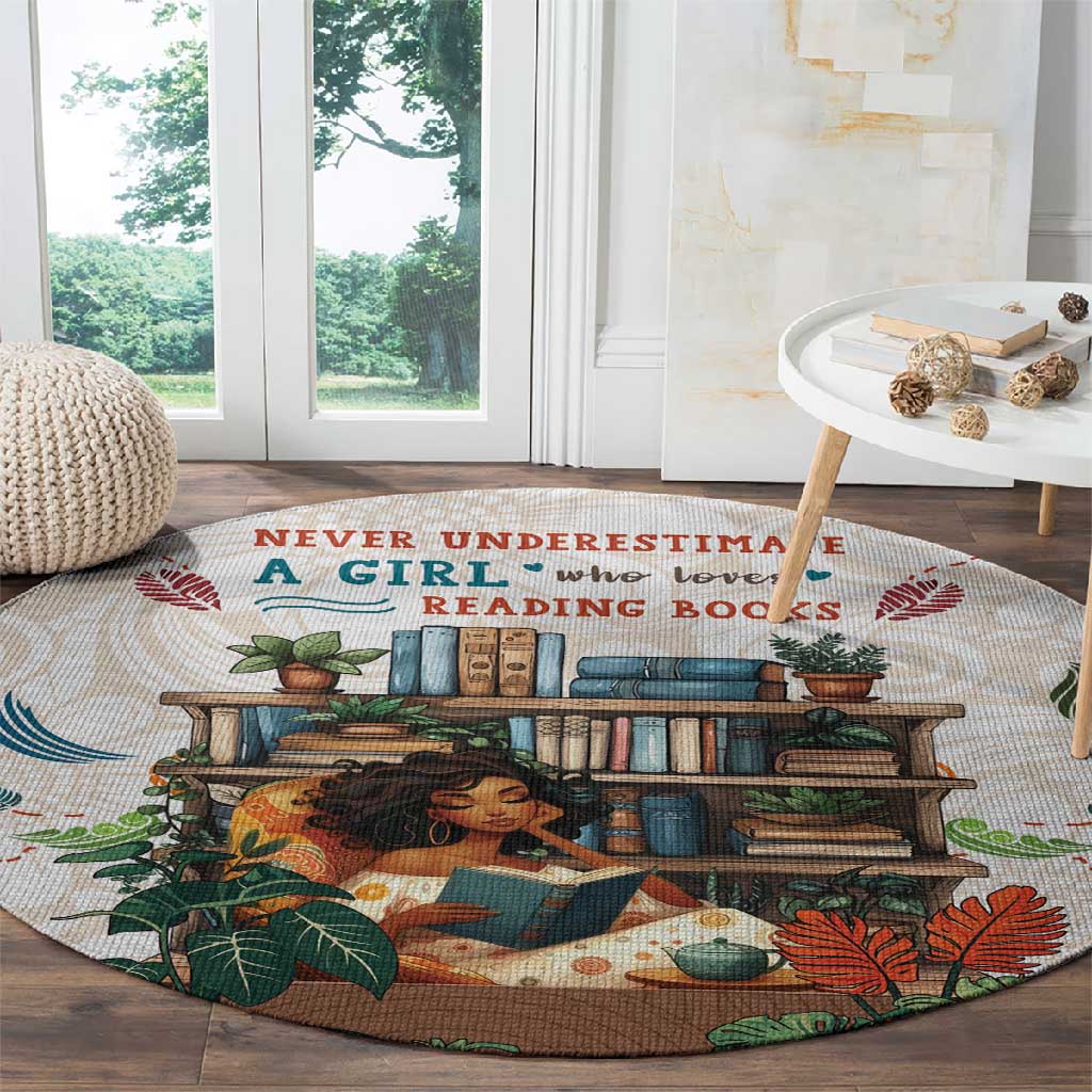 Never Underestimate A Girl Who Loves Reading Books Round Carpet African Book Lovers DT04