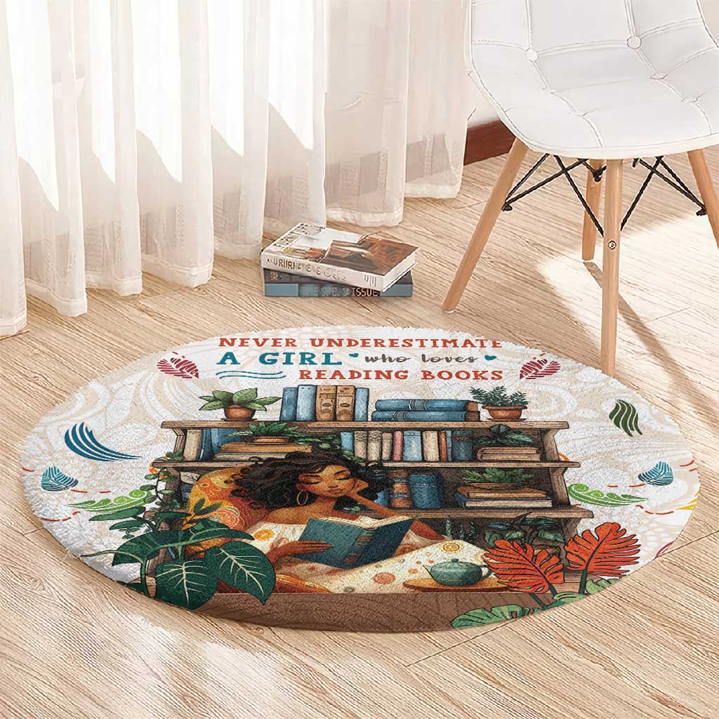 Never Underestimate A Girl Who Loves Reading Books Round Carpet African Book Lovers DT04