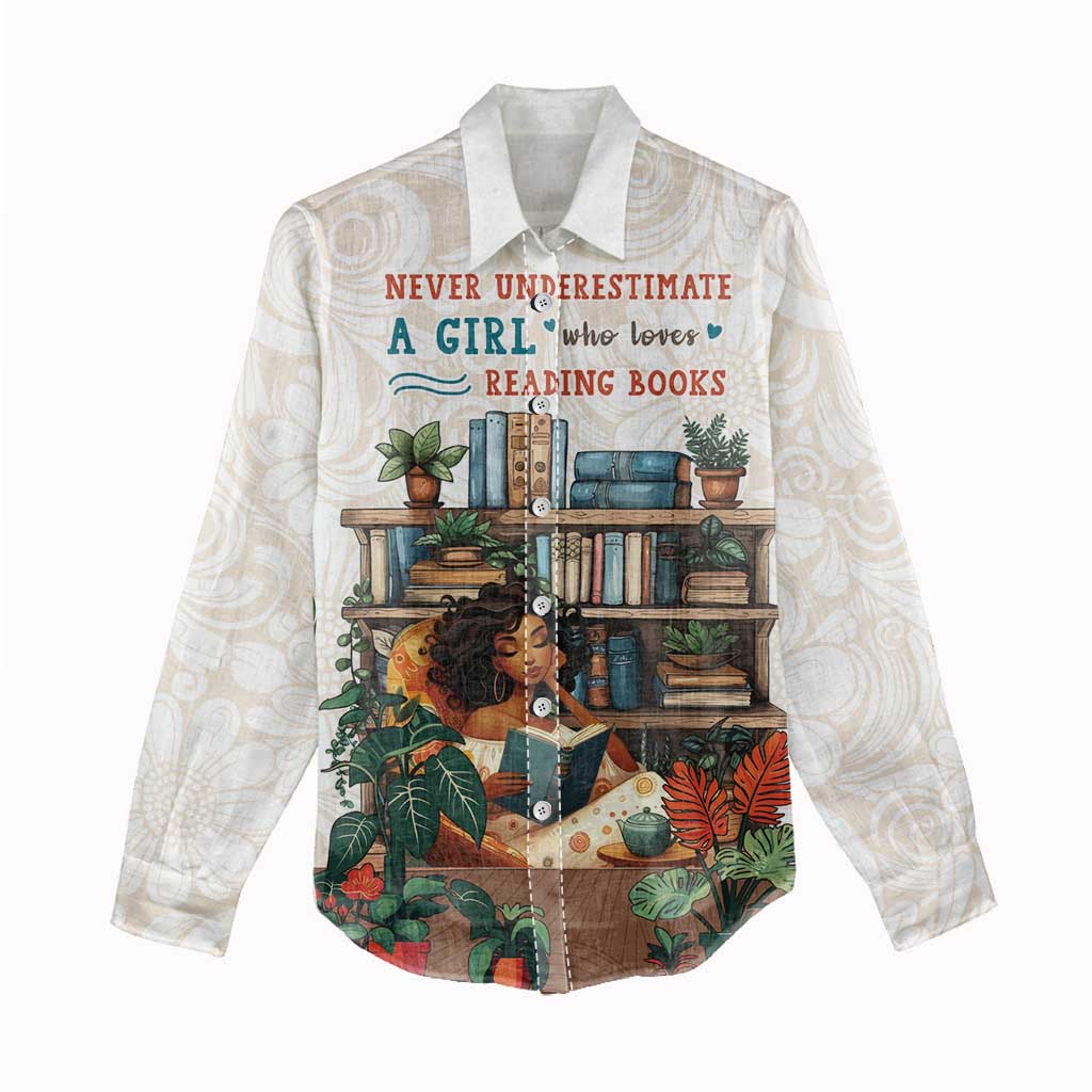 Never Underestimate A Girl Who Loves Reading Books Women Casual Shirt African Book Lovers DT04