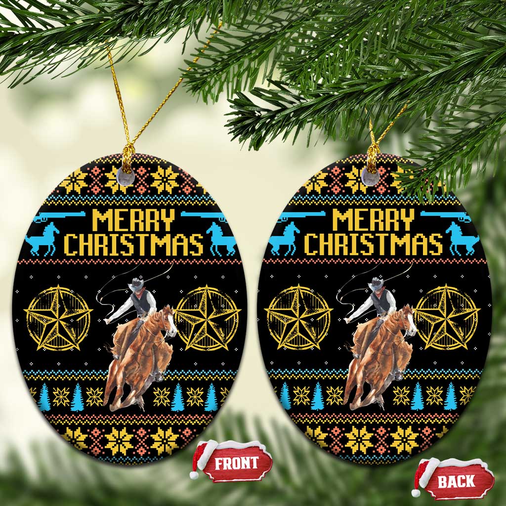 Cowboy Merry Christmas Ceramic Ornament DT04