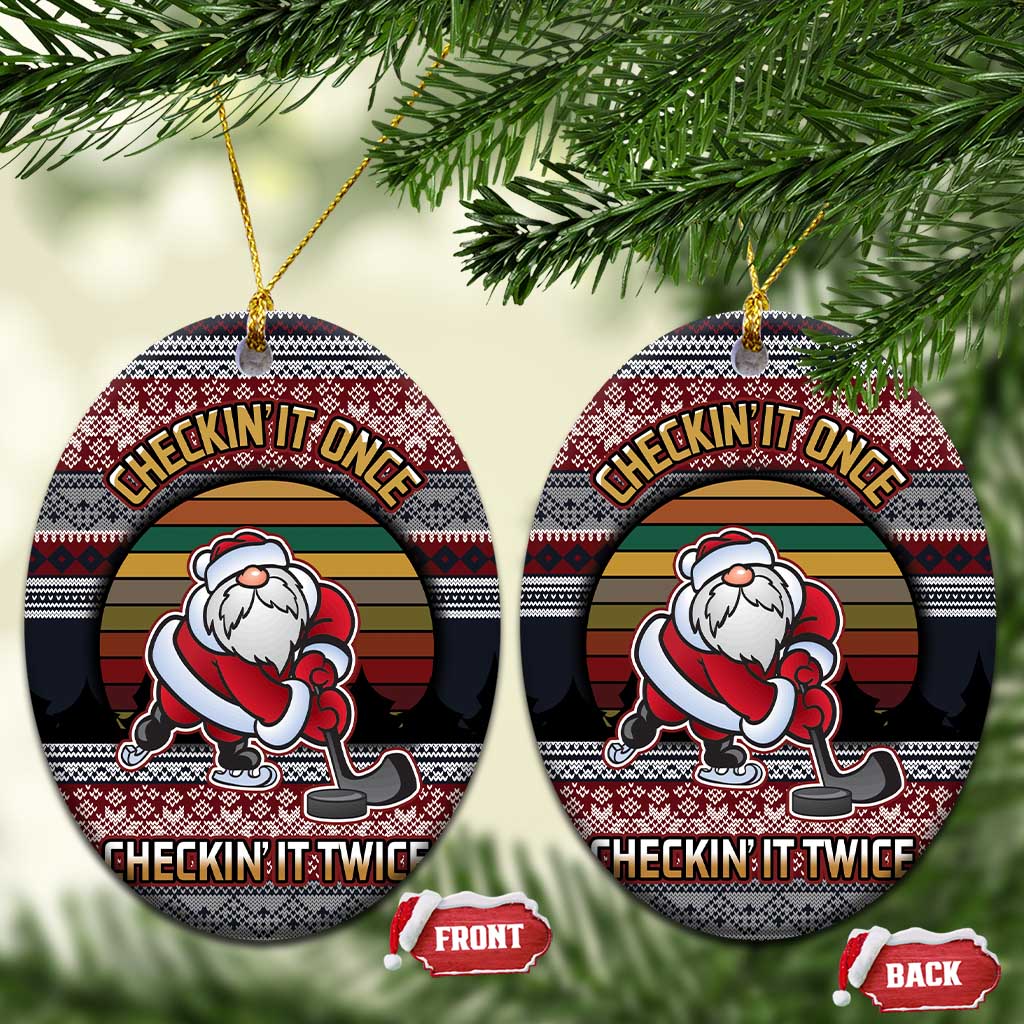 Hockey Checking It Once Checking It Twice Ceramic Ornament Santa Playing Ice Hockey Christmas DT04