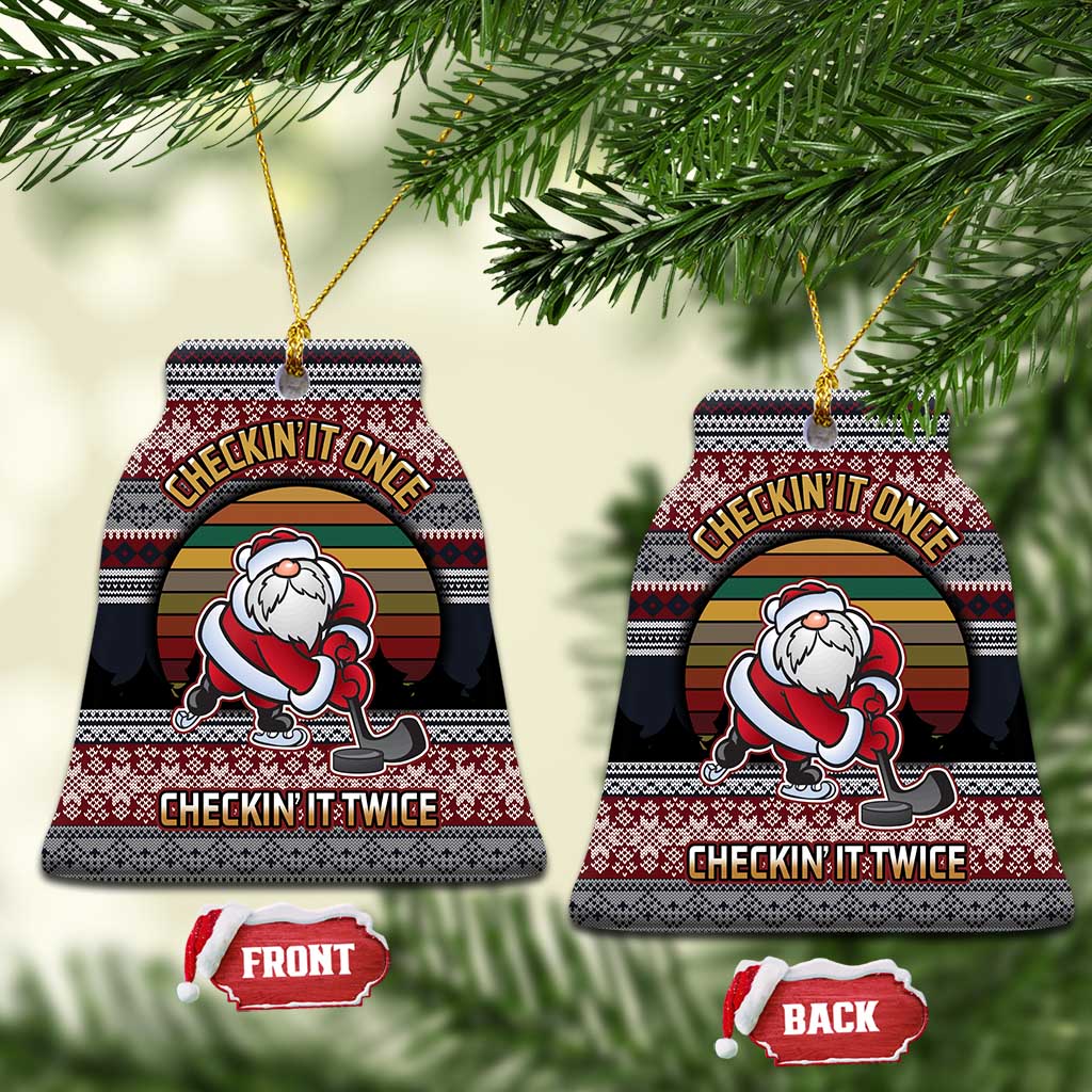 Hockey Checking It Once Checking It Twice Ceramic Ornament Santa Playing Ice Hockey Christmas DT04