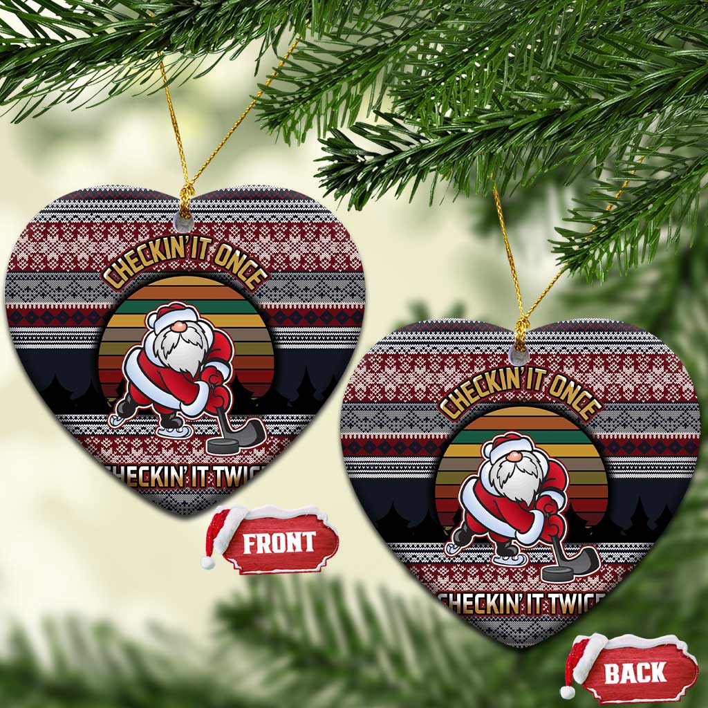 Hockey Checking It Once Checking It Twice Ceramic Ornament Santa Playing Ice Hockey Christmas DT04