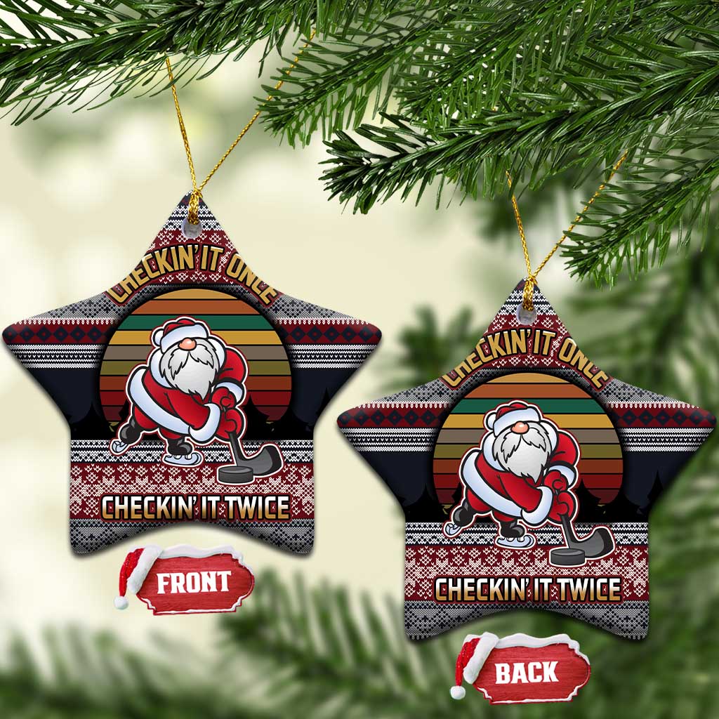 Hockey Checking It Once Checking It Twice Ceramic Ornament Santa Playing Ice Hockey Christmas DT04