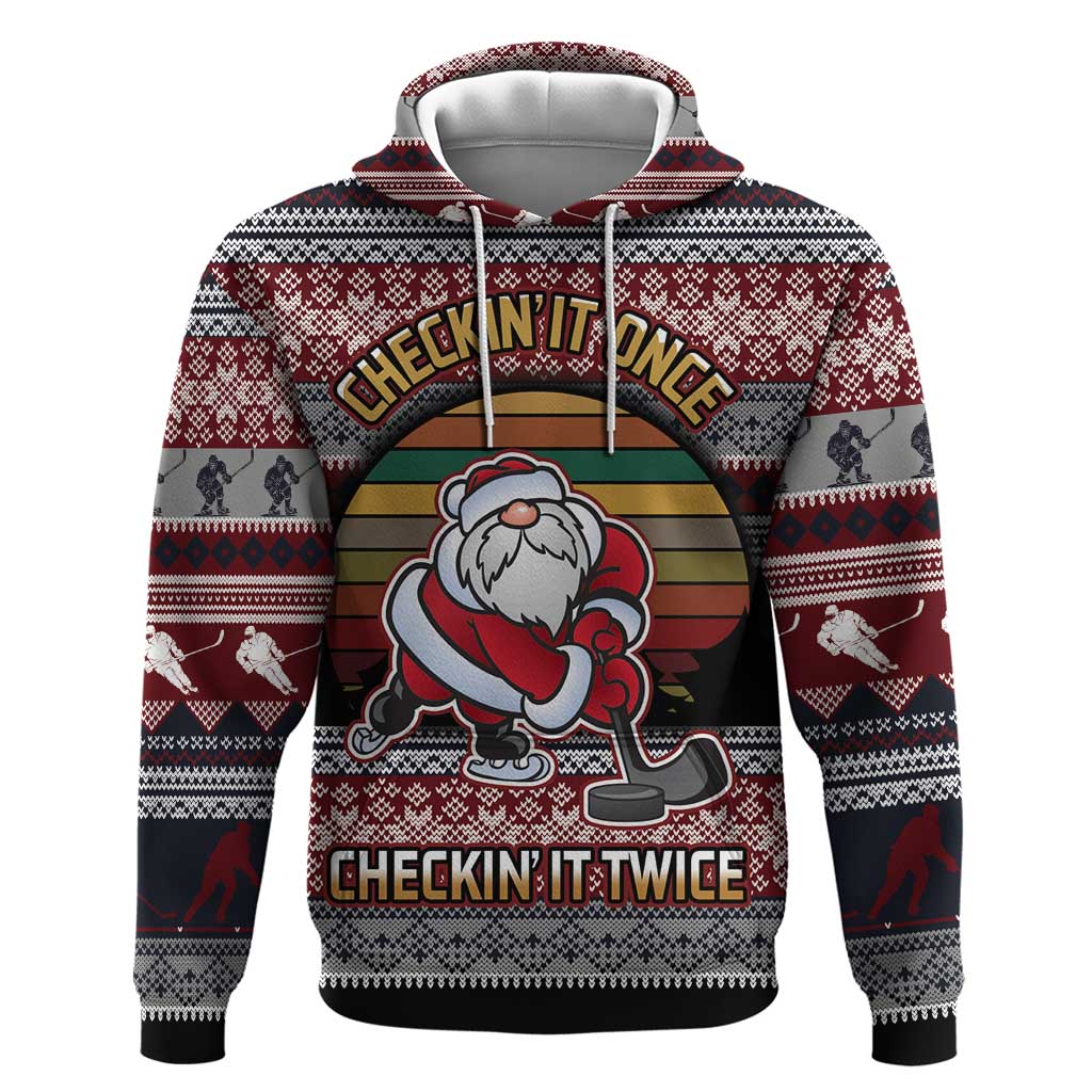 Hockey Checking It Once Checking It Twice Hoodie Santa Playing Ice Hockey Christmas DT04