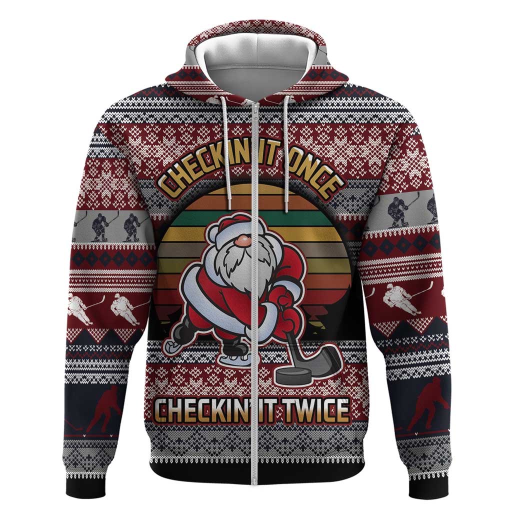 Hockey Checking It Once Checking It Twice Hoodie Santa Playing Ice Hockey Christmas DT04