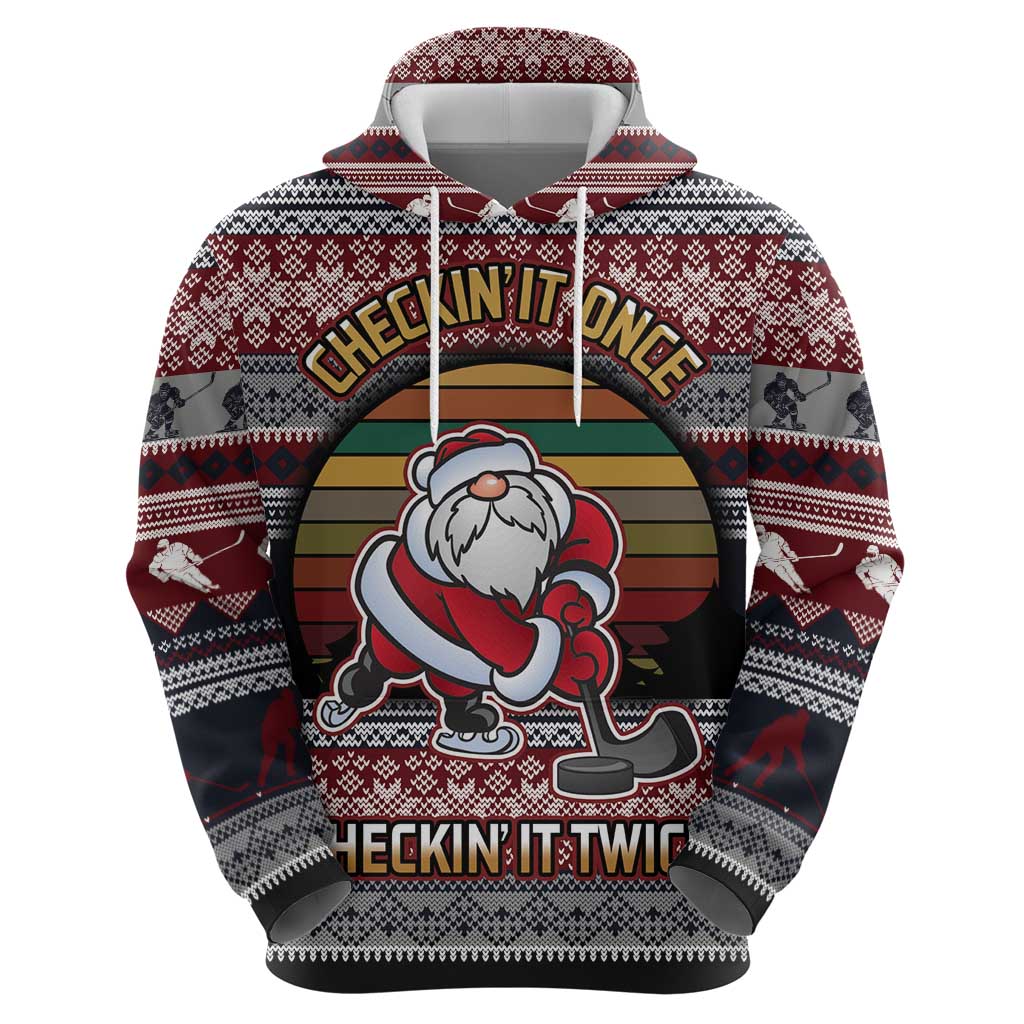 Hockey Checking It Once Checking It Twice Hoodie Santa Playing Ice Hockey Christmas DT04