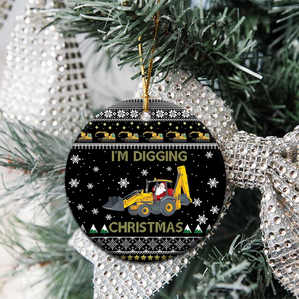 Im Digging Christmas Ceramic Ornament Tractor Santa Claus DT04