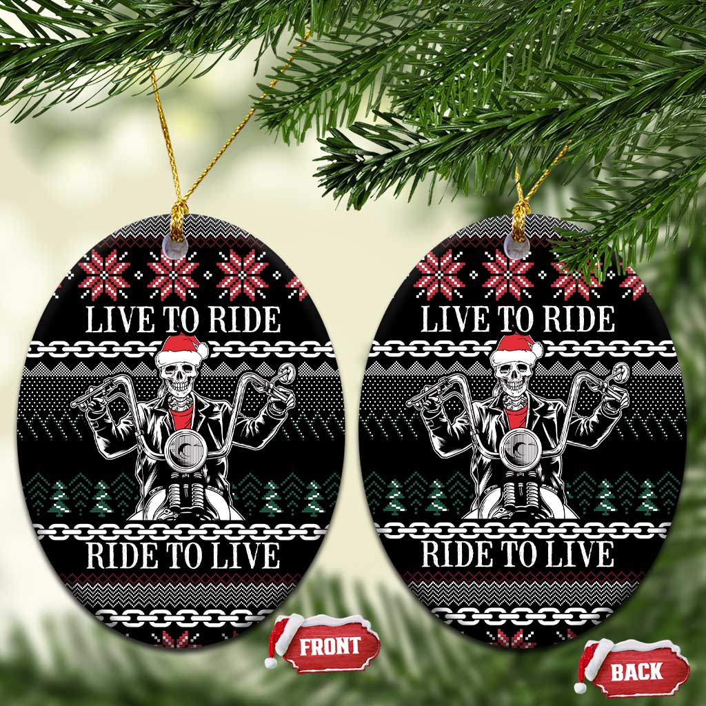 Live To Ride Motorbike Skeleton Ceramic Ornament Biker Skull Christmas DT04