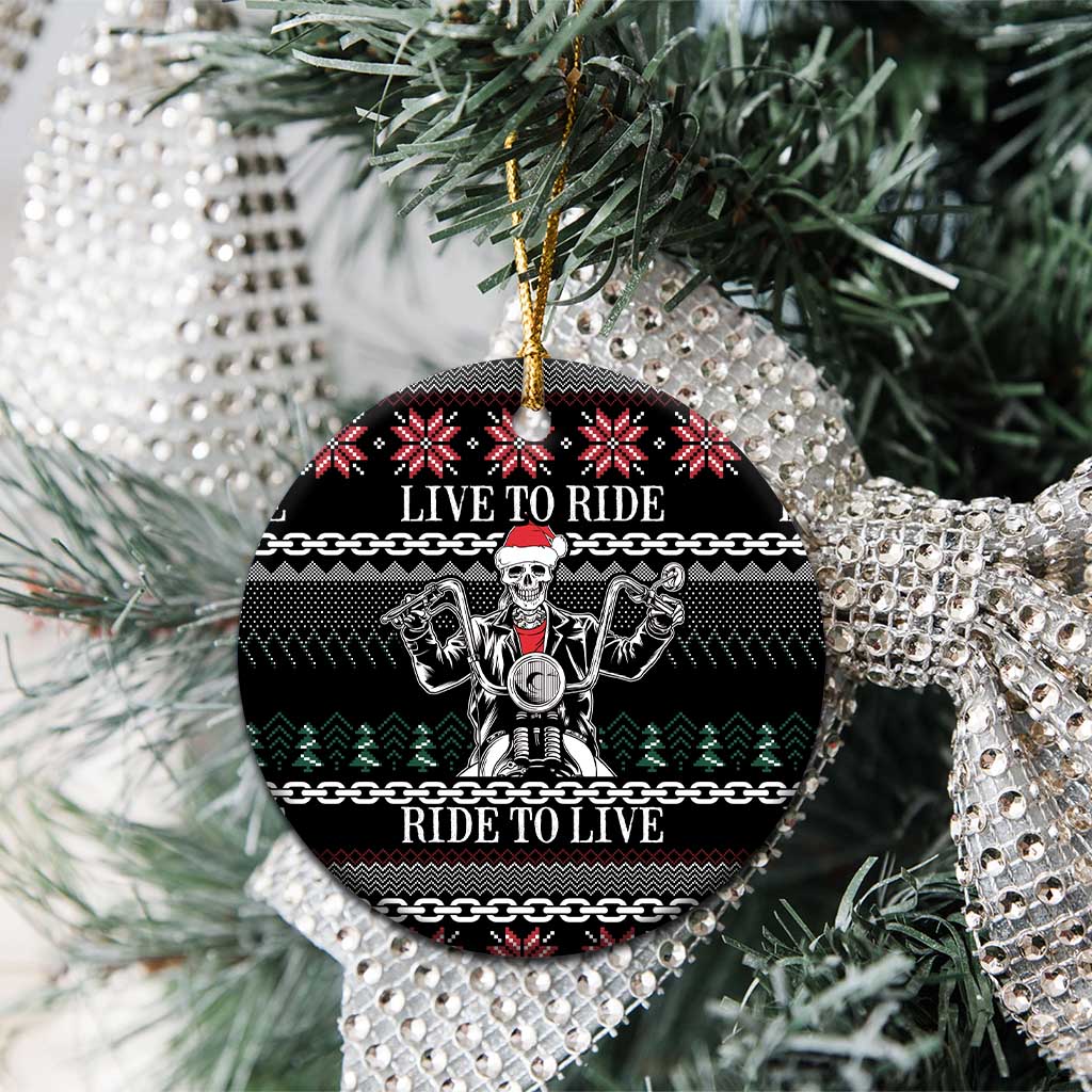 Live To Ride Motorbike Skeleton Ceramic Ornament Biker Skull Christmas DT04