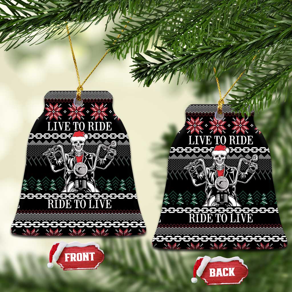 Live To Ride Motorbike Skeleton Ceramic Ornament Biker Skull Christmas DT04