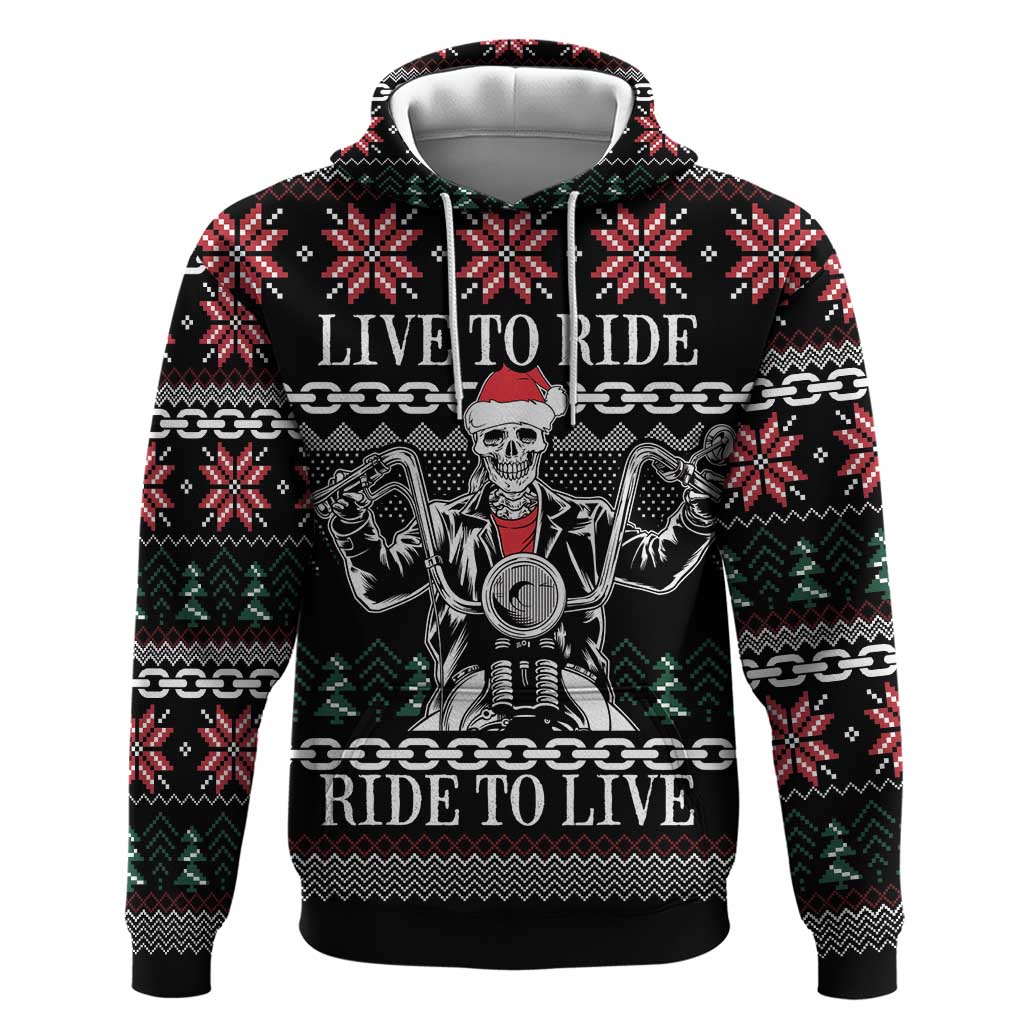 Live To Ride Motorbike Skeleton Hoodie Biker Skull Christmas DT04