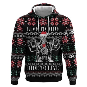 Live To Ride Motorbike Skeleton Hoodie Biker Skull Christmas DT04