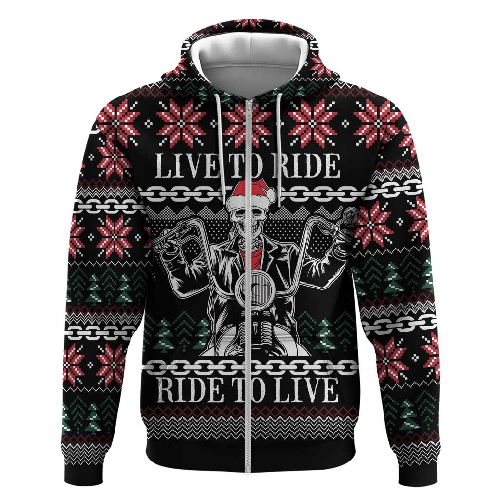 Live To Ride Motorbike Skeleton Hoodie Biker Skull Christmas DT04