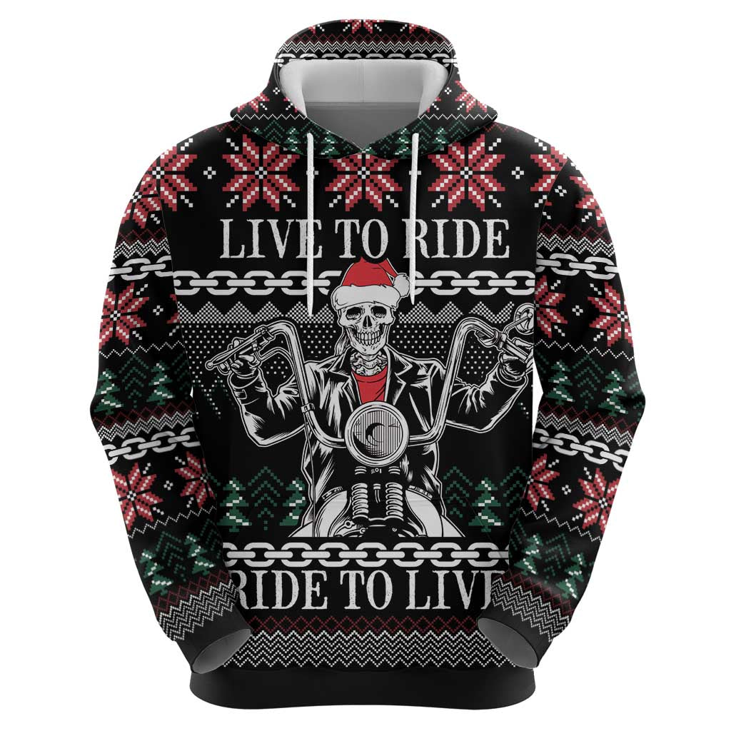Live To Ride Motorbike Skeleton Hoodie Biker Skull Christmas DT04