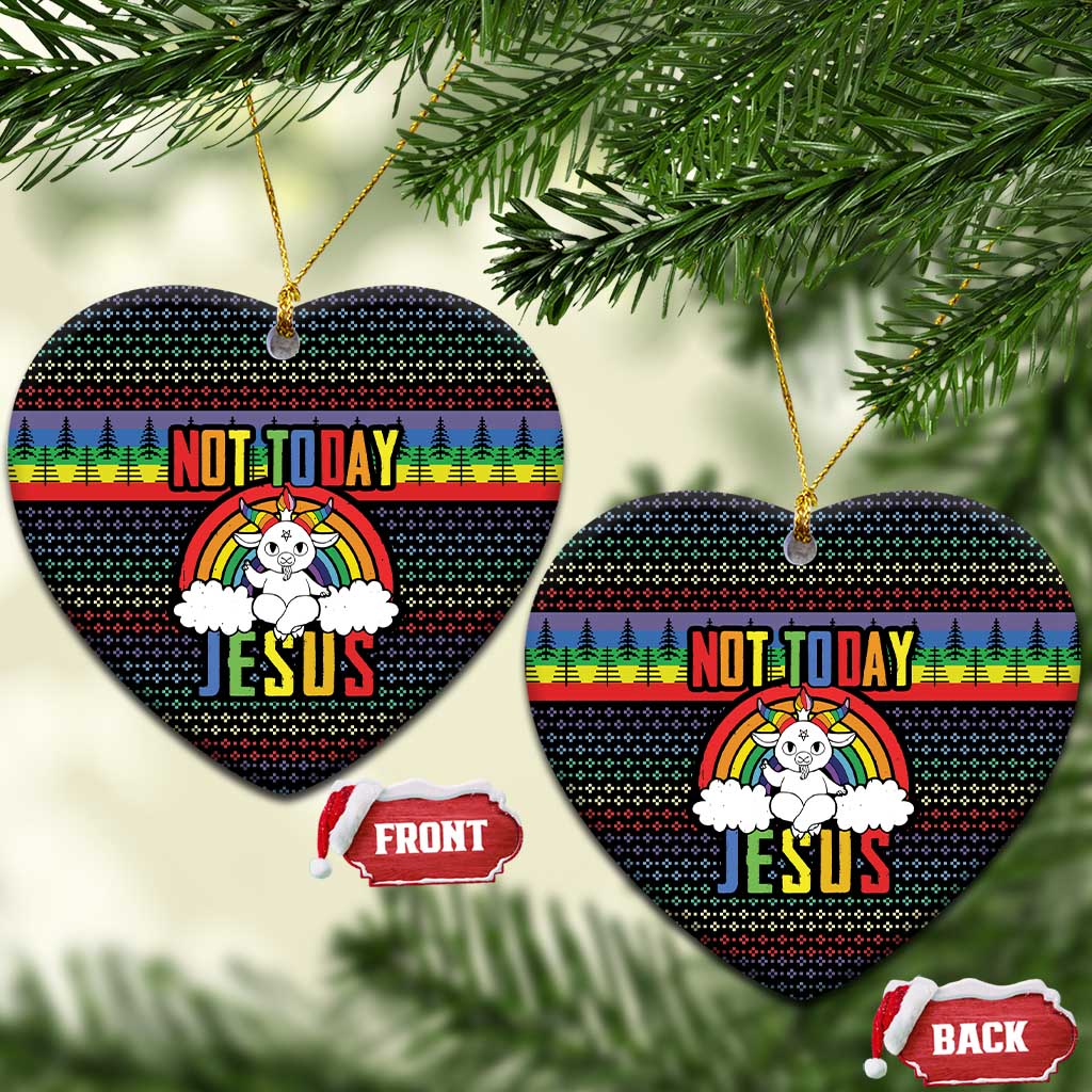 LGBT Not Today Jesus Ceramic Ornament Rainbow Christmas DT04