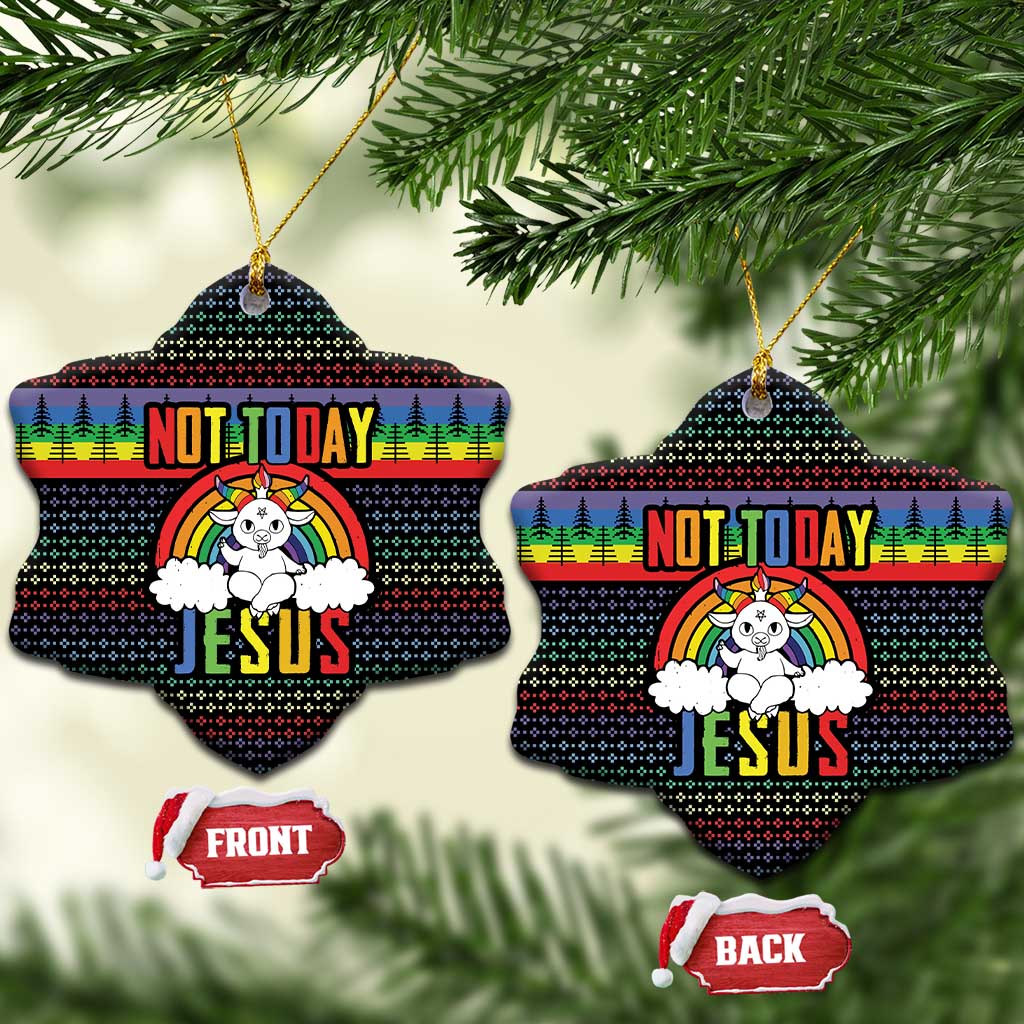 LGBT Not Today Jesus Ceramic Ornament Rainbow Christmas DT04