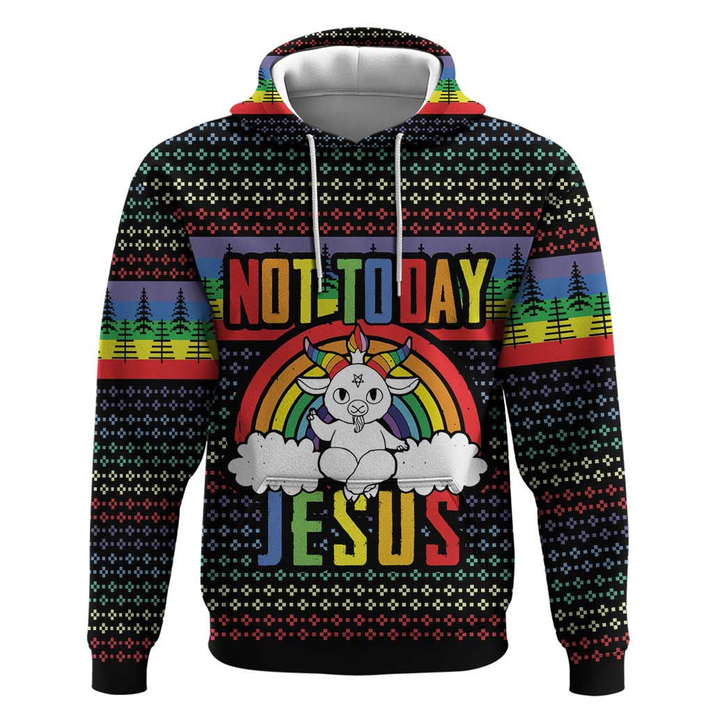 LGBT Not Today Jesus Hoodie Rainbow Christmas DT04