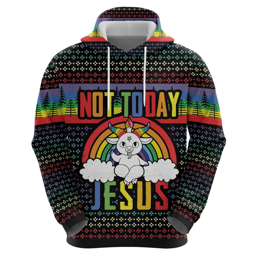 LGBT Not Today Jesus Hoodie Rainbow Christmas DT04