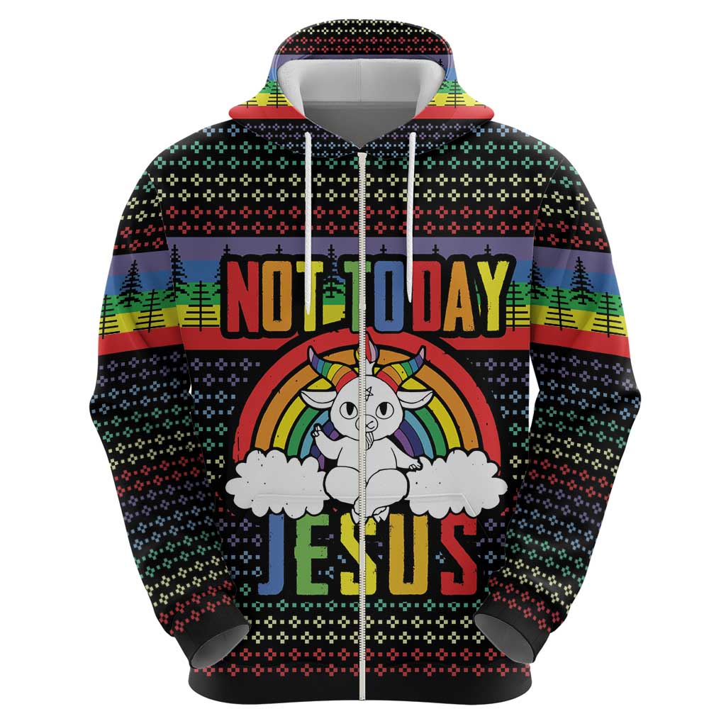 LGBT Not Today Jesus Hoodie Rainbow Christmas DT04