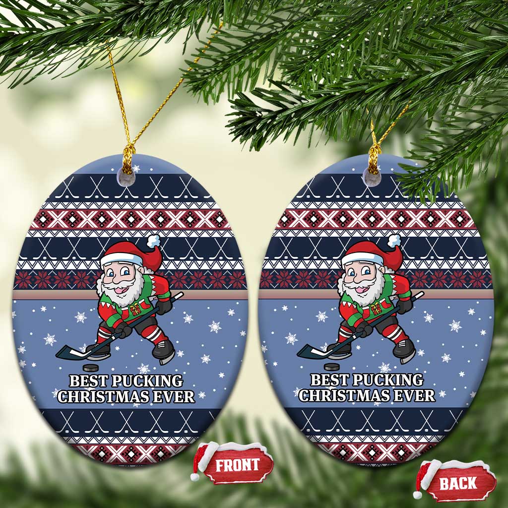 Santa Hockey Best Pucking Christmas Ceramic Ornament DT04